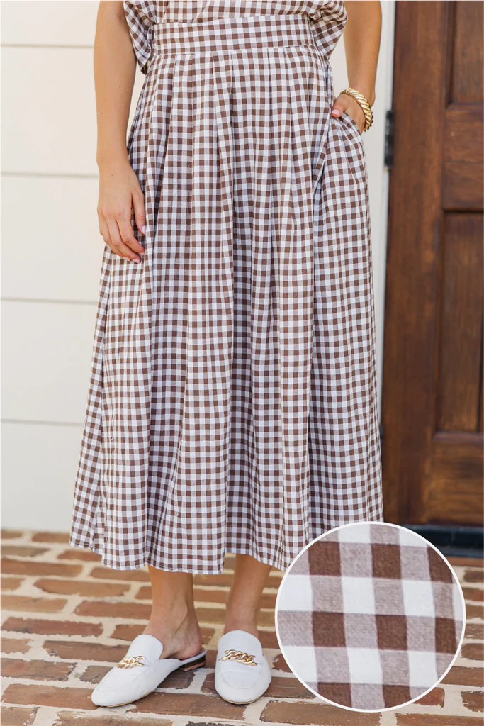 Picnic Plans Brown Gingham Midi Skirt | The Mint Julep Boutique