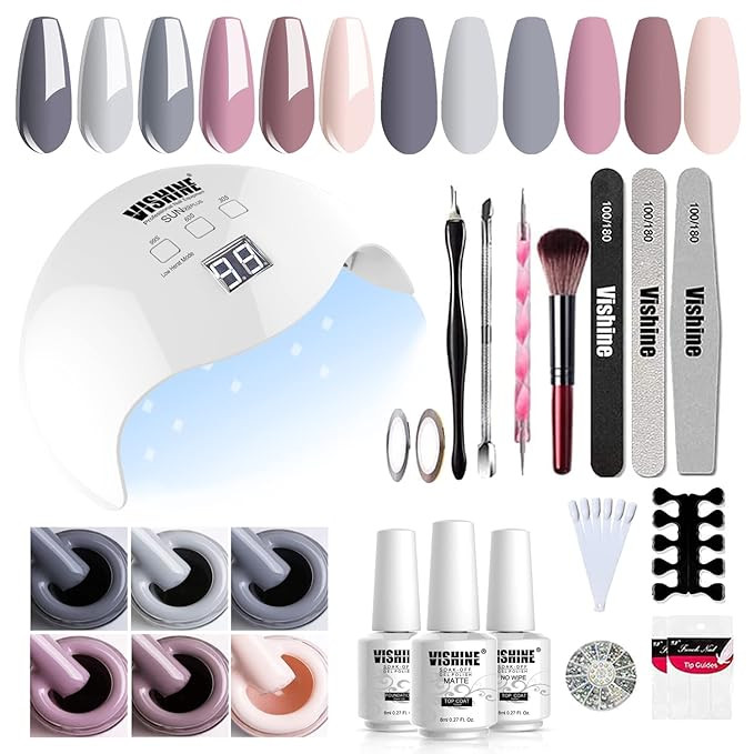 Vishine UV LED Nail Lamp Gel Nail Kit, Upgraded 40W Gel Nail Polish LED UV Light 6 Colors Gel Bas... | Amazon (US)