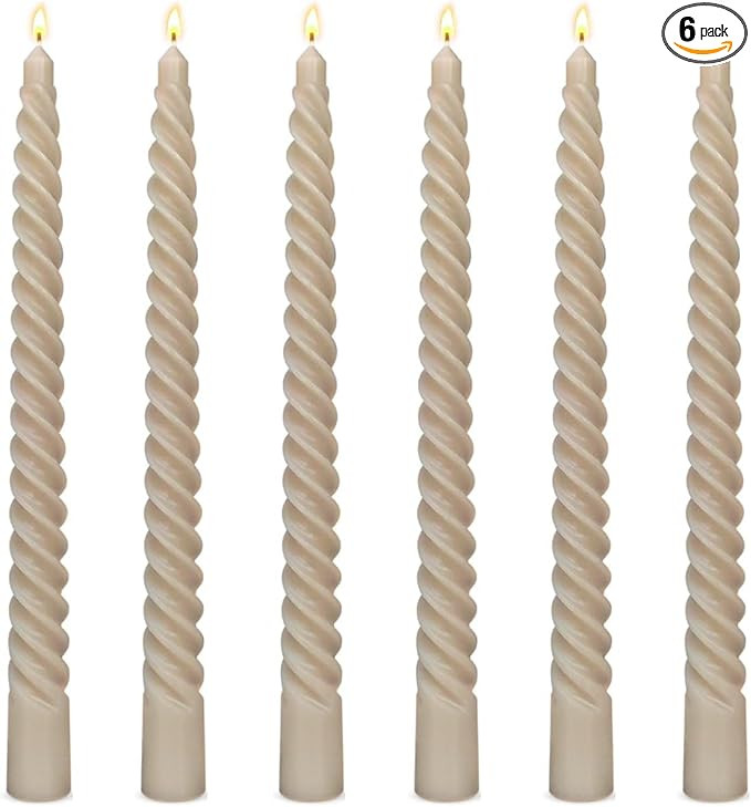 6 Pack 10 Inch Light-Mocha Spiral Taper Candles for Home Decor, Unscented Dripless Twisted Candle... | Amazon (US)
