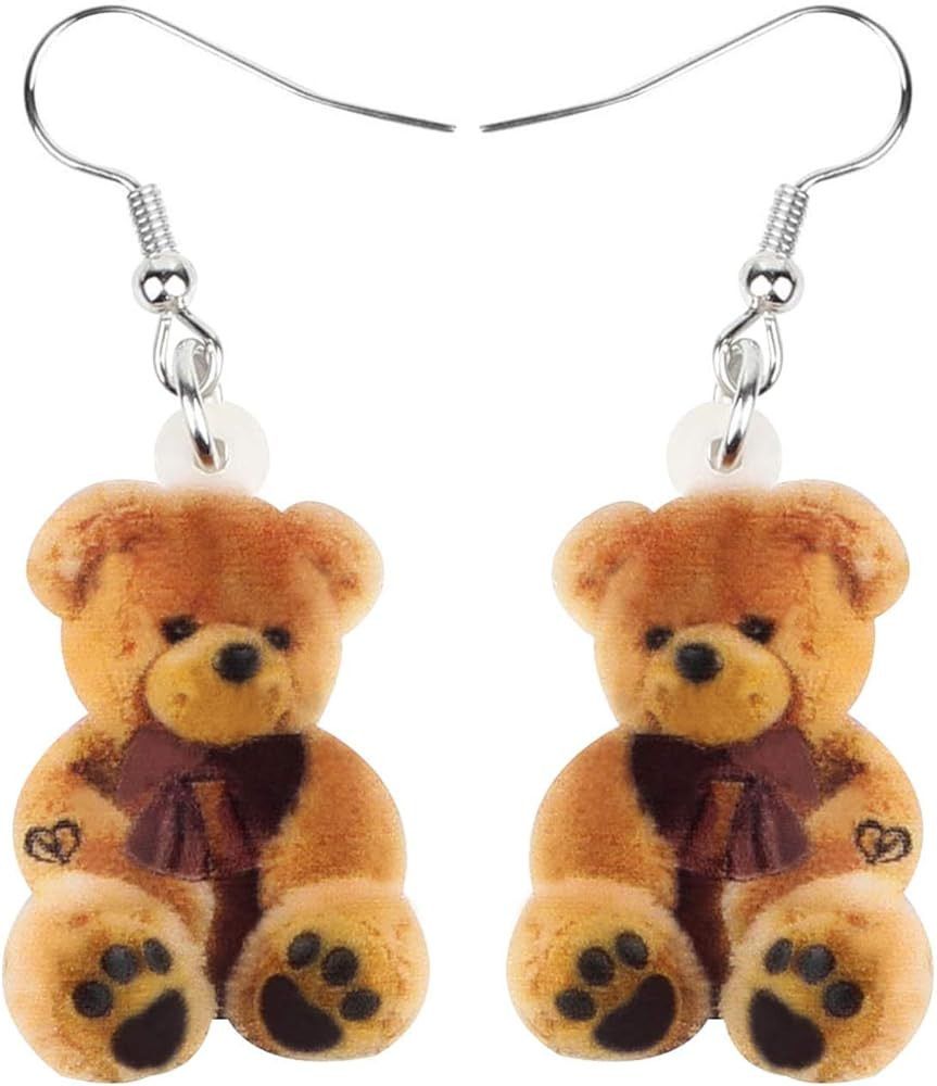 NEWEI Cute Acrylic Fuzzy Doll Bear Earrings 2D Print Dangle Jewelry for Women Funny Accessories G... | Amazon (US)