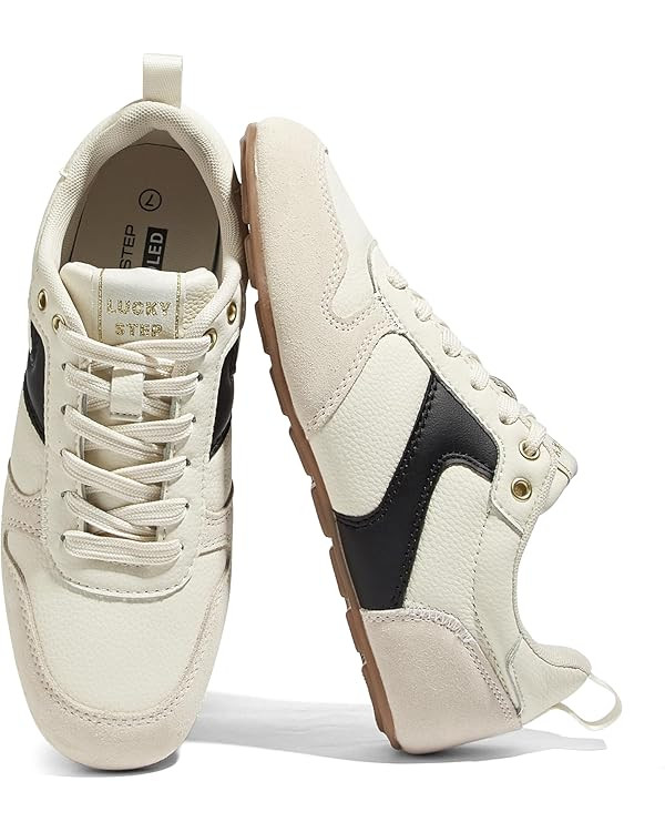 LUCKY STEP Women's Retro Fashion Sneakers Thin Sole Tennis Casual Anti-Slip Cow Suede Running Tra... | Amazon (US)