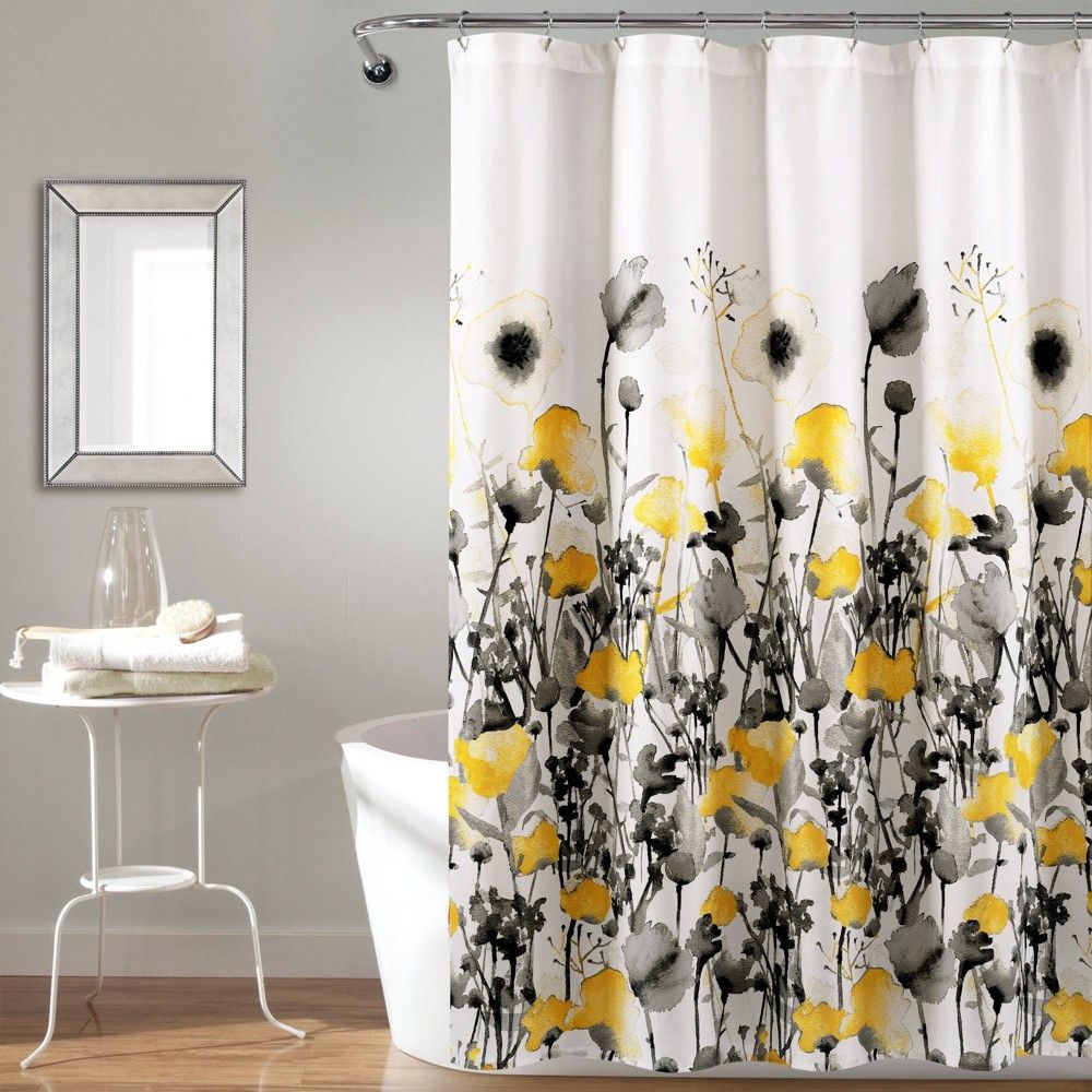 Zuri Flora Shower Curtain Yellow/Gray - Lush Décor | Target