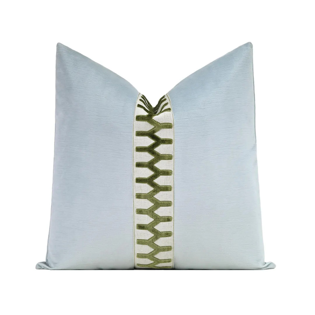 Striated Velvet Throw Pillow Cover: Spa Blue with Green Vertex Trim | Custom Sizes | Etsy (US)