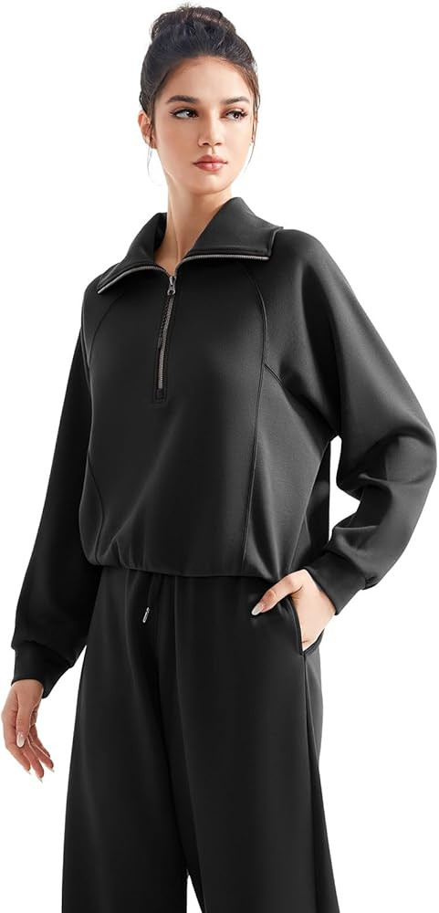 SUUKSESS Women 2 Piece Lounge Matching Set Wide Leg Sweatpant Half Zip Sweatshirt | Amazon (US)