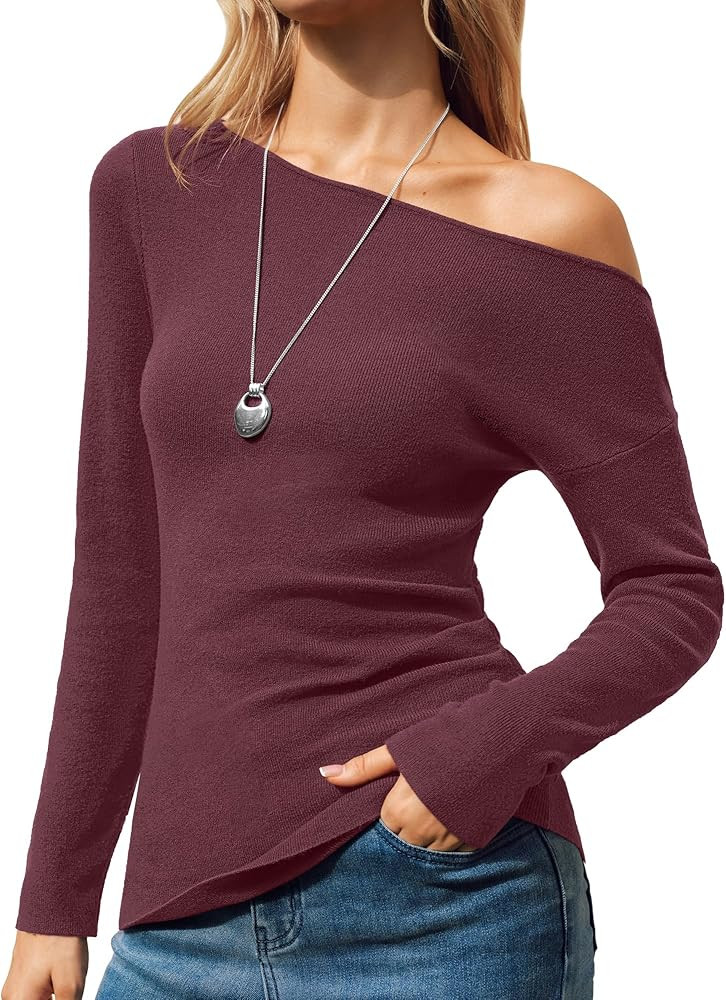 Arach&Cloz Women's Wool Blend Off The Shoulder Ruched Slim Fit Fall Sweaters 2025 | Amazon (US)