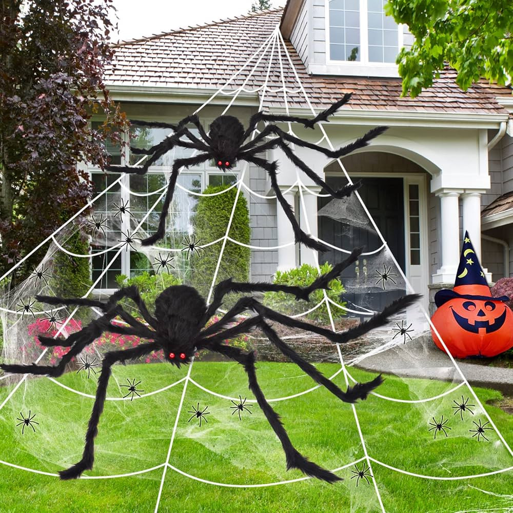 SILVIA 276" Halloween Spider Web+59" Giant Spider+49" Huge Spider+100g Stretchy Dense Spider Silk... | Amazon (US)