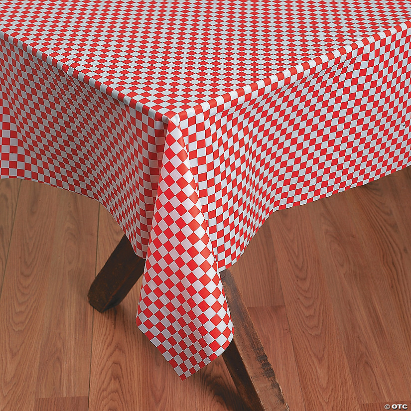 40" x 100 ft. Red & White Checkered Banquet Plastic Tablecloth Roll | Oriental Trading Company
