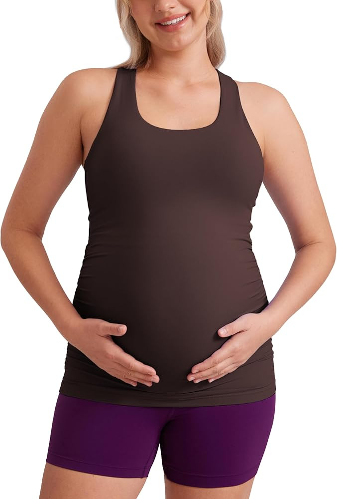 CRZ YOGA Butterluxe Womens Racerback Maternity Tank Tops Ruched Sleeveless Pregnancy Yoga Tee wit... | Amazon (US)