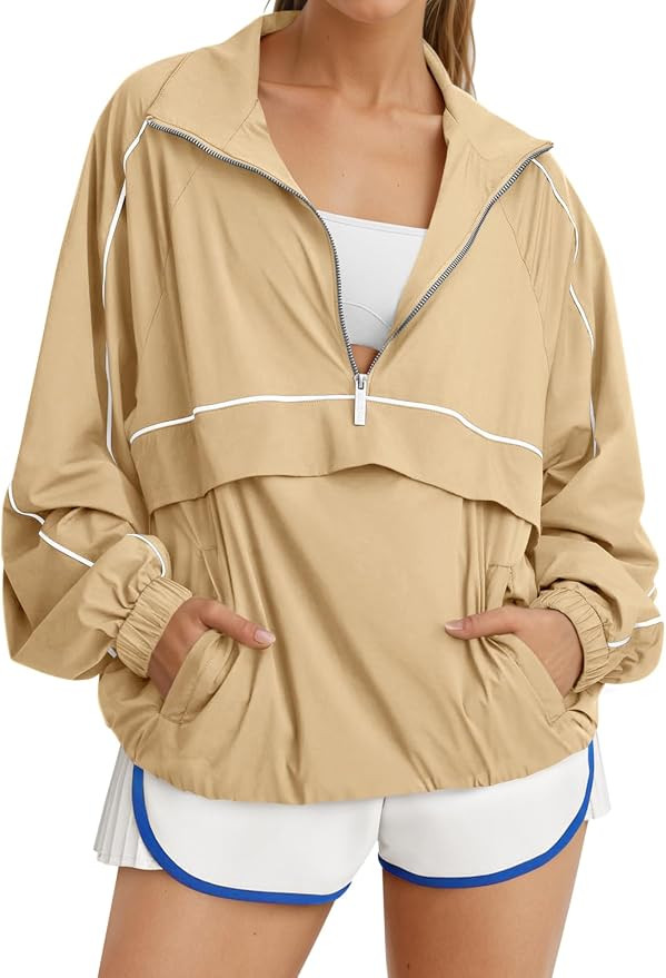 Fisoew Quarter Zip Pullover Women UPF 50+ Lightweight Windbreaker Jacket Running Hiking Outdoor P... | Amazon (US)