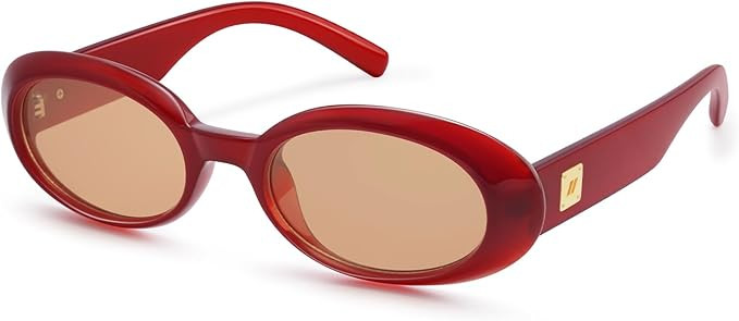 Retro Oval Sunglasses for Women Men Trendy Small 90s Style Vintage Skinny Narrow Frame 2-Pack | Amazon (US)
