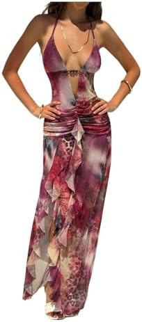 Floerns Women's Summer Cheetah Print Maxi Dress Cut Out Ruffle Hem Club Date Night Dresses | Amazon (US)