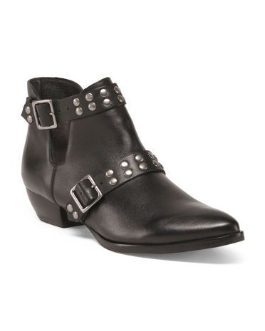 Leather Chunky Heel Western Booties | TJ Maxx