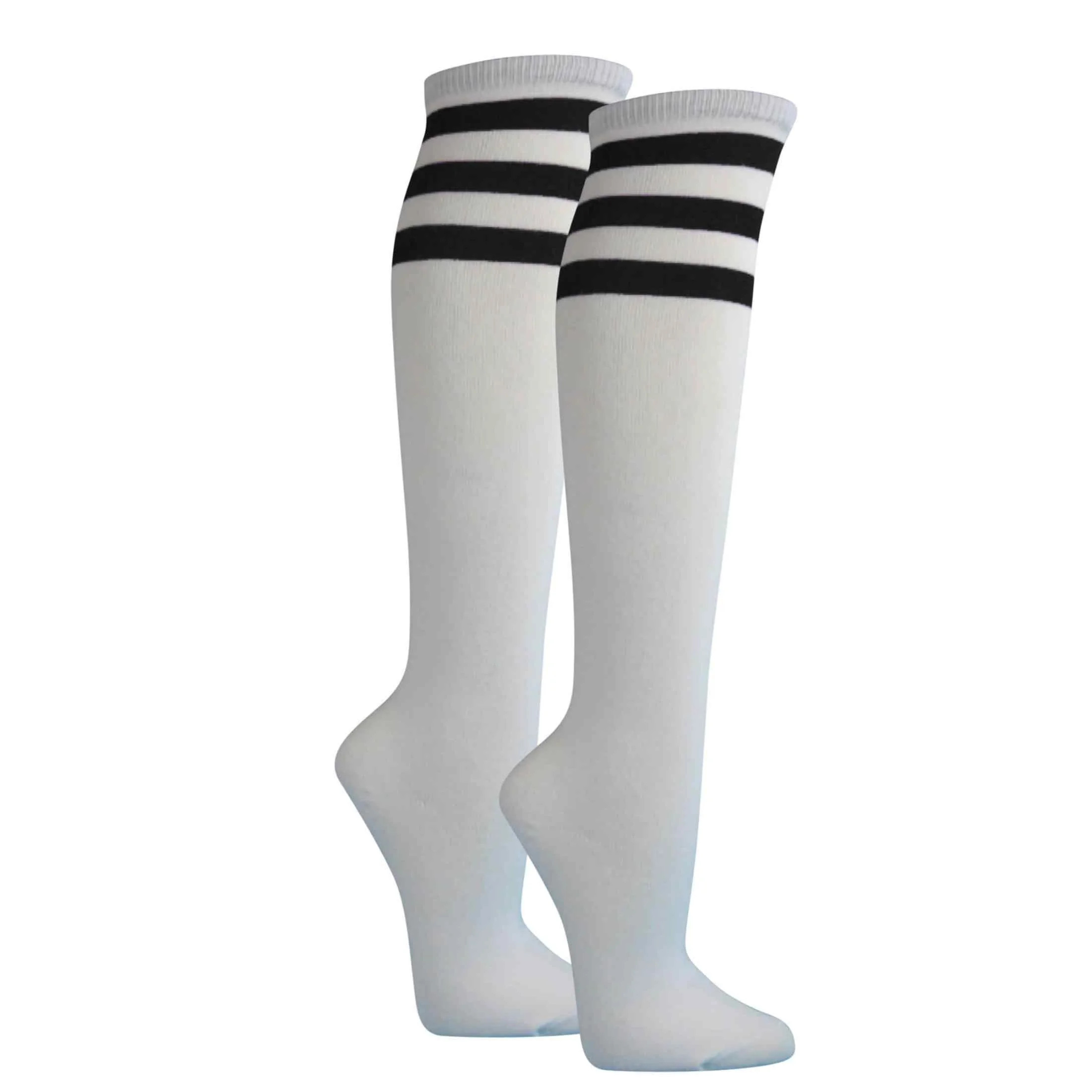 Couver Women's White Triple Striped Knee High Fashion Tube Cotton Socks, White / Black | Walmart (US)