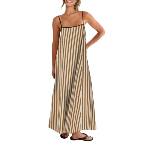 Shy Velvet Women's 2026 Summer Linen Maxi Dress Contrast Spaghetti Strap Dress Backless Casual Pa... | Amazon (US)