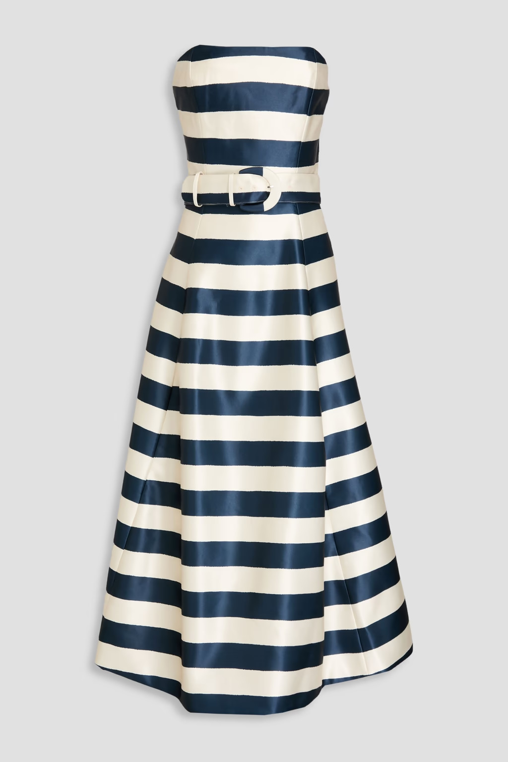 Strapless striped satin midi dress | The Outnet (US and CA)