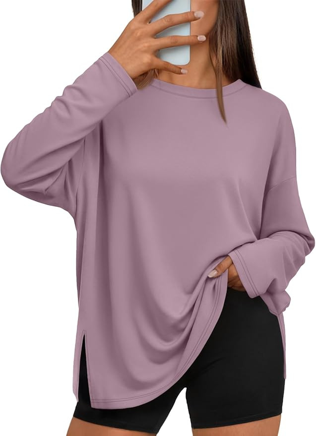 Trendy Queen Oversized Side Slit Tshirts for Women Long Sleeve Workout Tops Fall Fashion Gym Casu... | Amazon (US)