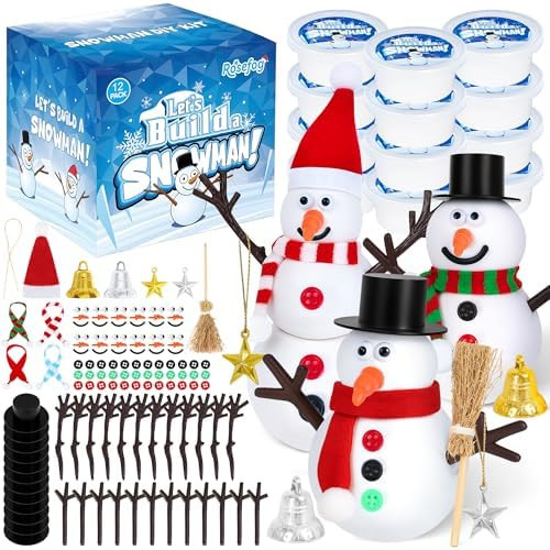 12 Pack Christmas Crafts for Kids, Build a Modeling Clay Snowman Kit, DIY Indoor Christmas Party ... | Amazon (US)