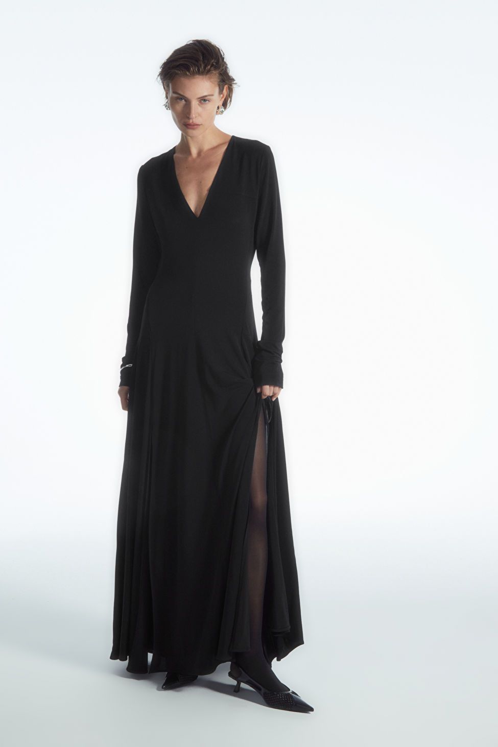 V-NECK FLARED MAXI DRESS - BLACK - COS | COS UK