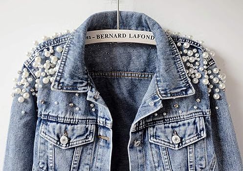 Kedera Women's Embroidered Rivet Pearl Short Denim Jacket Coat | Amazon (US)