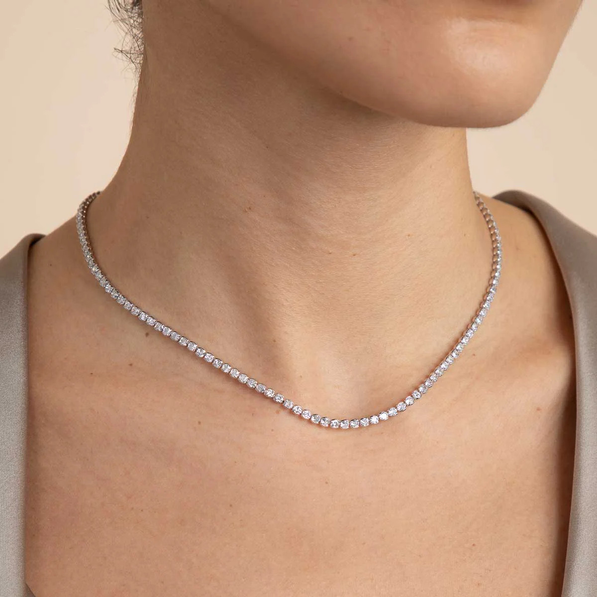 Gleam Tennis Chain Necklace in Silver | Astrid & Miyu UK