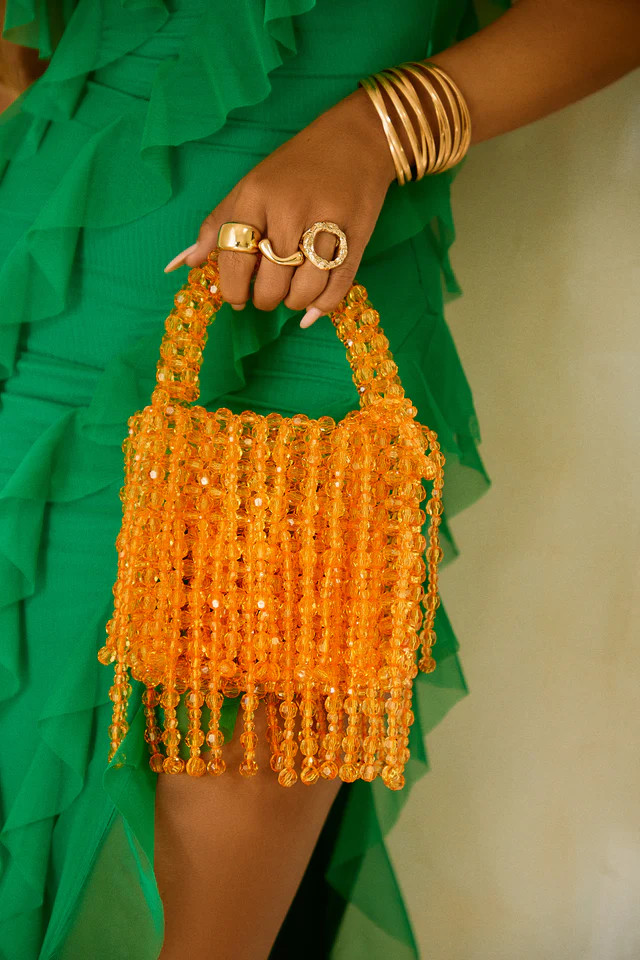 Miss Lola | Sunsets In Capri Orange Beaded Handbag | MISS LOLA