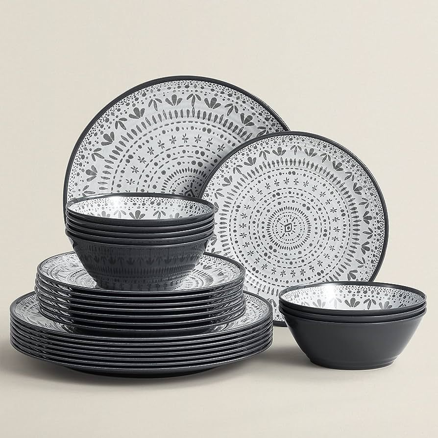 Joviton HOME 24PCS Bohemia Gray Melamine Plastic Dinnerware Sets for 8,Outdoor Plates and Bowls S... | Amazon (US)