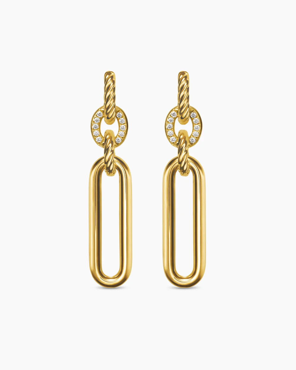 David Yurman | Lexington Double Link Drop Earrings in 18K Yellow Gold with Diamonds, 54mm | David Yurman