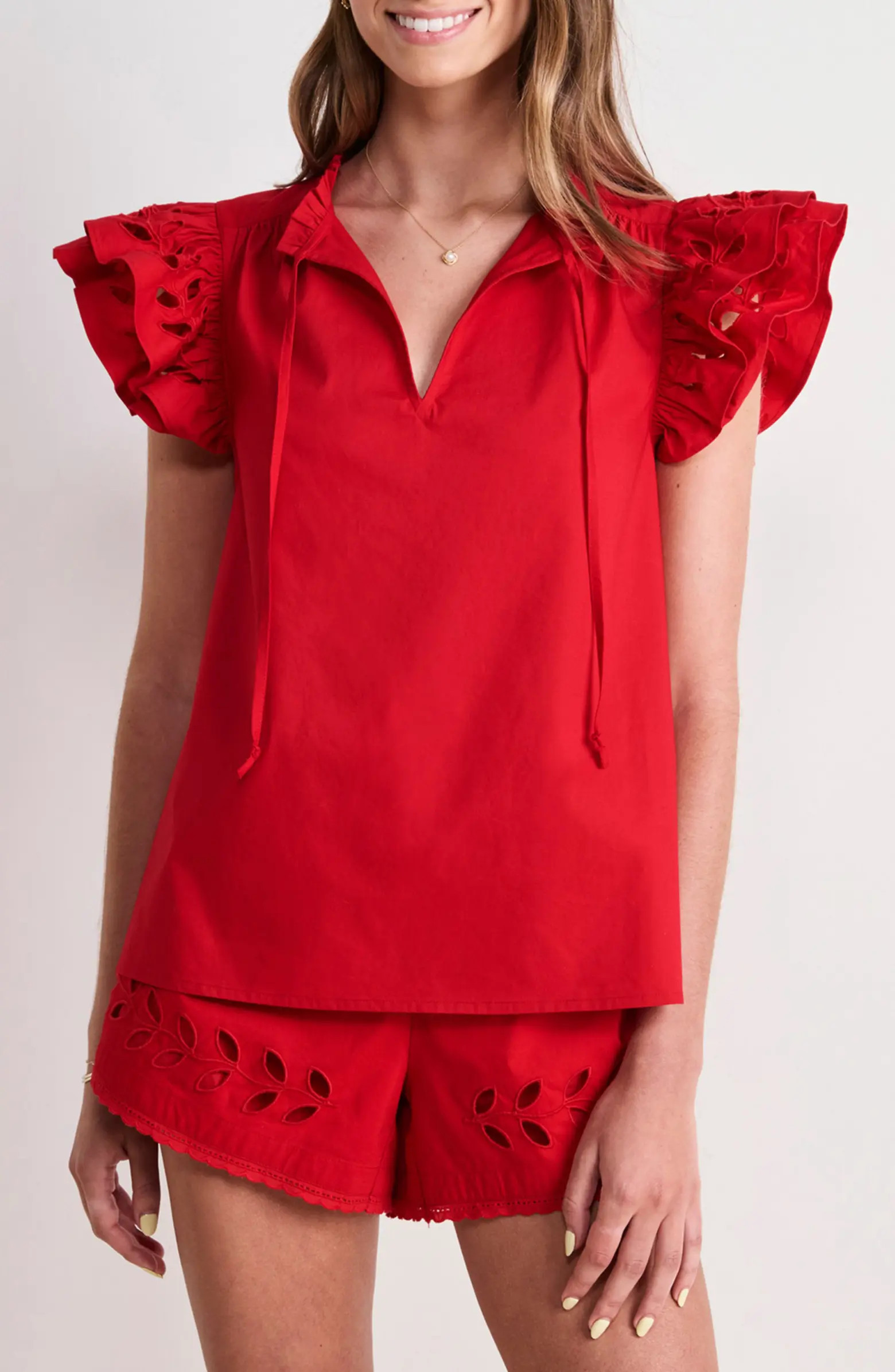 Adare Embroidered Eyelet Flutter Sleeve Cotton Top | Nordstrom
