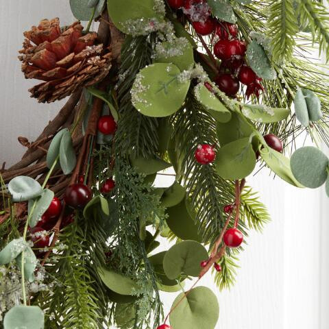 Large Icy Faux Red Berry and Eucalyptus Wreath | World Market