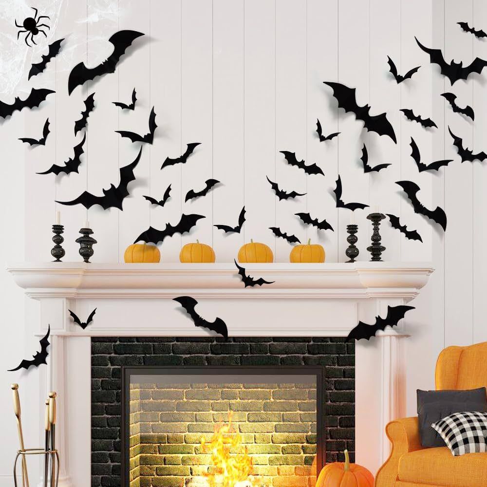 LUDILO 120pcs Bats Halloween Decoration: Halloween Bats Wall Décor Bats Stickers Wall Decals PVC... | Amazon (US)