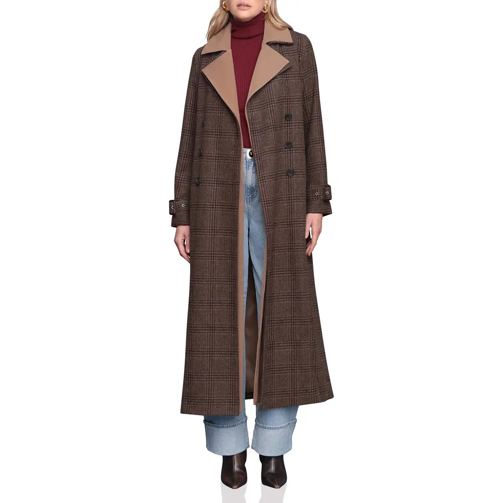 Avec Les Filles Double-Layer Trench Coat in Brown Plaid Multi at Nordstrom, Size X-Small | Nordstrom