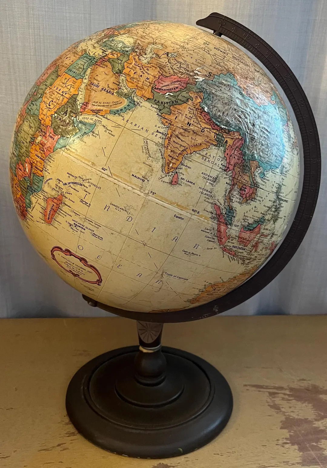 Vintage 80s Beige Replogle 12” Diameter Globe With Wood Stand World Class Series Home Decor - E... | Etsy (US)