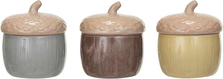 Creative Co-Op Large, Multicolor, Stoneware Acorn Shaped Jar with Lid, Set of 3 | Amazon (US)