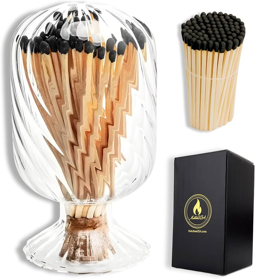 Includes Matches! | Helix Shaped Glass Matches Cloche | Spiral Decorative Match Holder Jar for Ca... | Amazon (US)