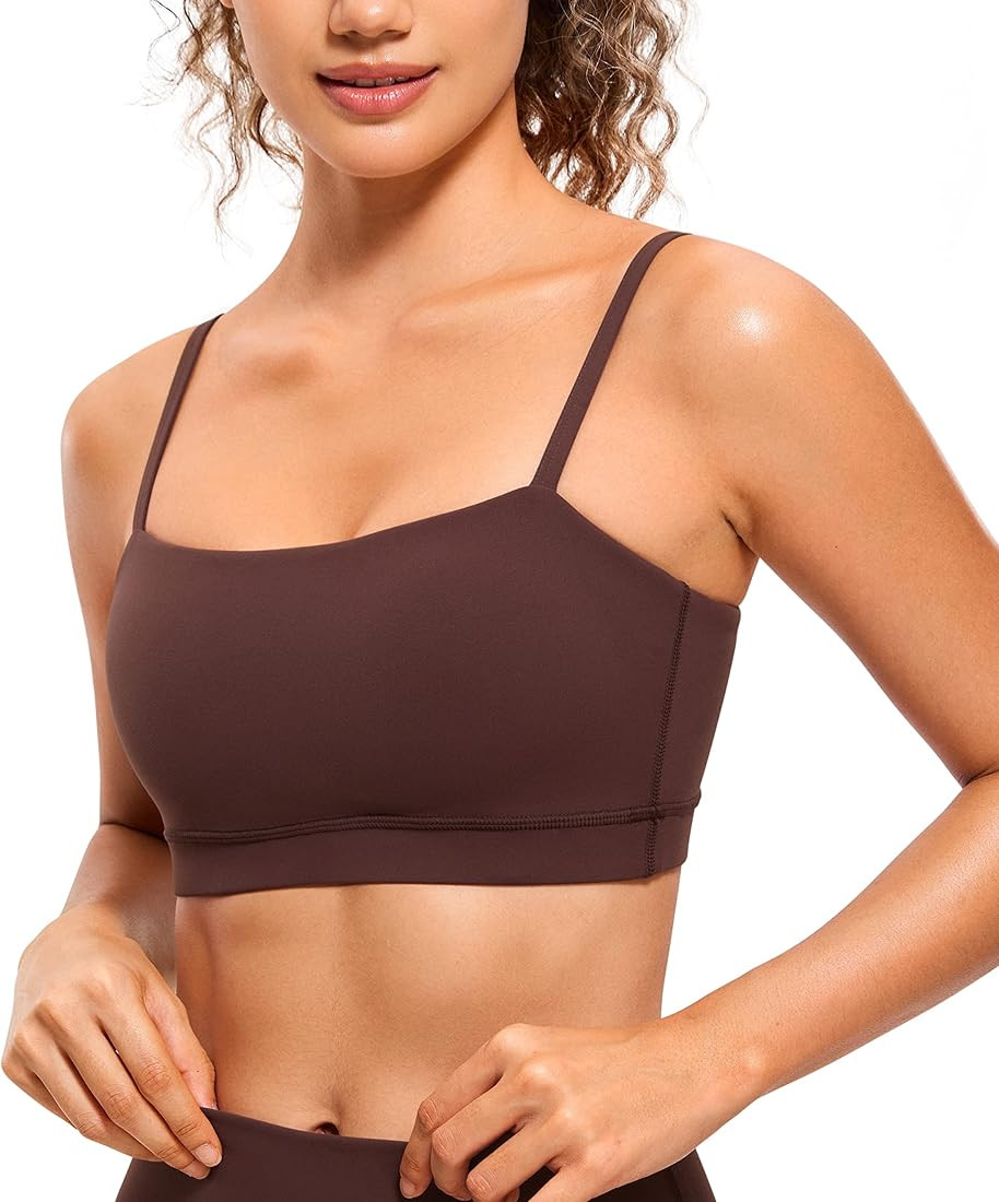 CRZ YOGA Butterluxe Womens Adjustable Spaghetti Thin Strap Sports Bra - Padded Wireless Square Neck  | Amazon (US)