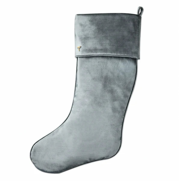 Slate Blue Velvet Stocking with Cuff | Fig and Dove