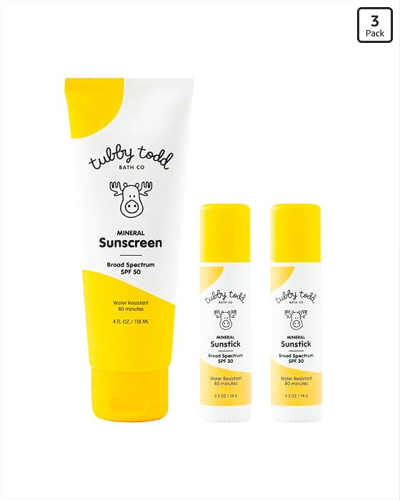 Tubby Todd Face and Body Mineral Sunscreen Kit for Baby, Toddler and Kids - Sunscreen 4 Fl Oz and... | Amazon (US)