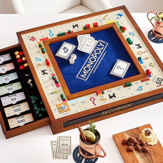Deluxe Wood Monopoly Game Set, Navy | Mark and Graham