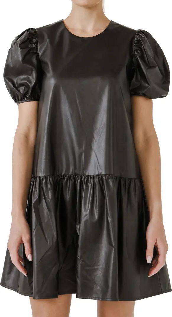 English Factory Puff Sleeve Faux Leather Minidress | Nordstrom | Nordstrom