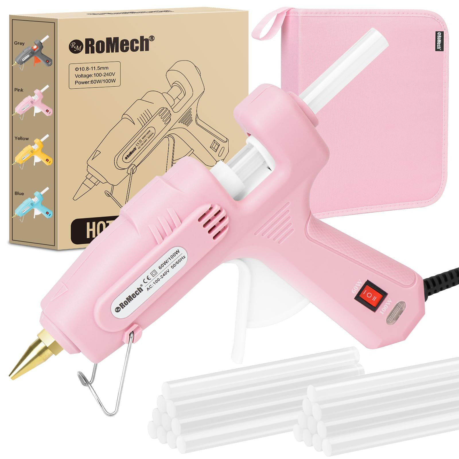 ROMECH Full Size Hot Glue Gun with 60/100W Dual Power and 21 Hot Glue Sticks (7/16"), Fast Prehea... | Amazon (US)