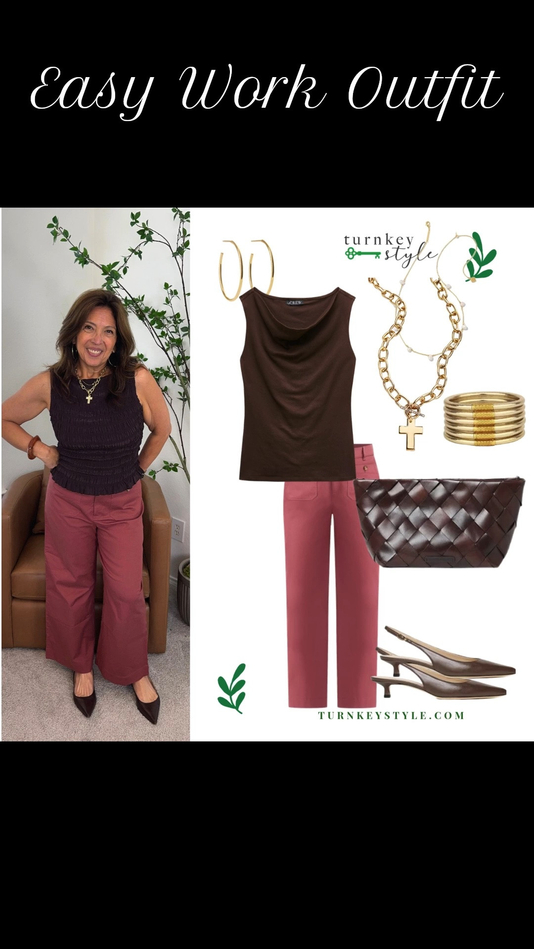 Easy work outfit pairing comfy pants and a lightweight top. 
Pair with a kitten heel and clutch and you’ll be ready for a night out. 

I’m Elisa, a wardrobe stylist, founder of Turnkey Style, and author of The Style Advantage: I Say What HR Can’t. I work with one on one with professional women as well as leaders and corporate teams so they show up authentically, on brand, and with confidence. 
I’m also a mom of two grown boys, a wife, a post-menopausal woman in business, 5’4”, a size 12/14 on the bottom and L on top. 
I’ve been everything from a size 10–18+, which is why fit, function, and real life always come first.

#LTKWorkwear #LTKSaleAlert #LTKootd