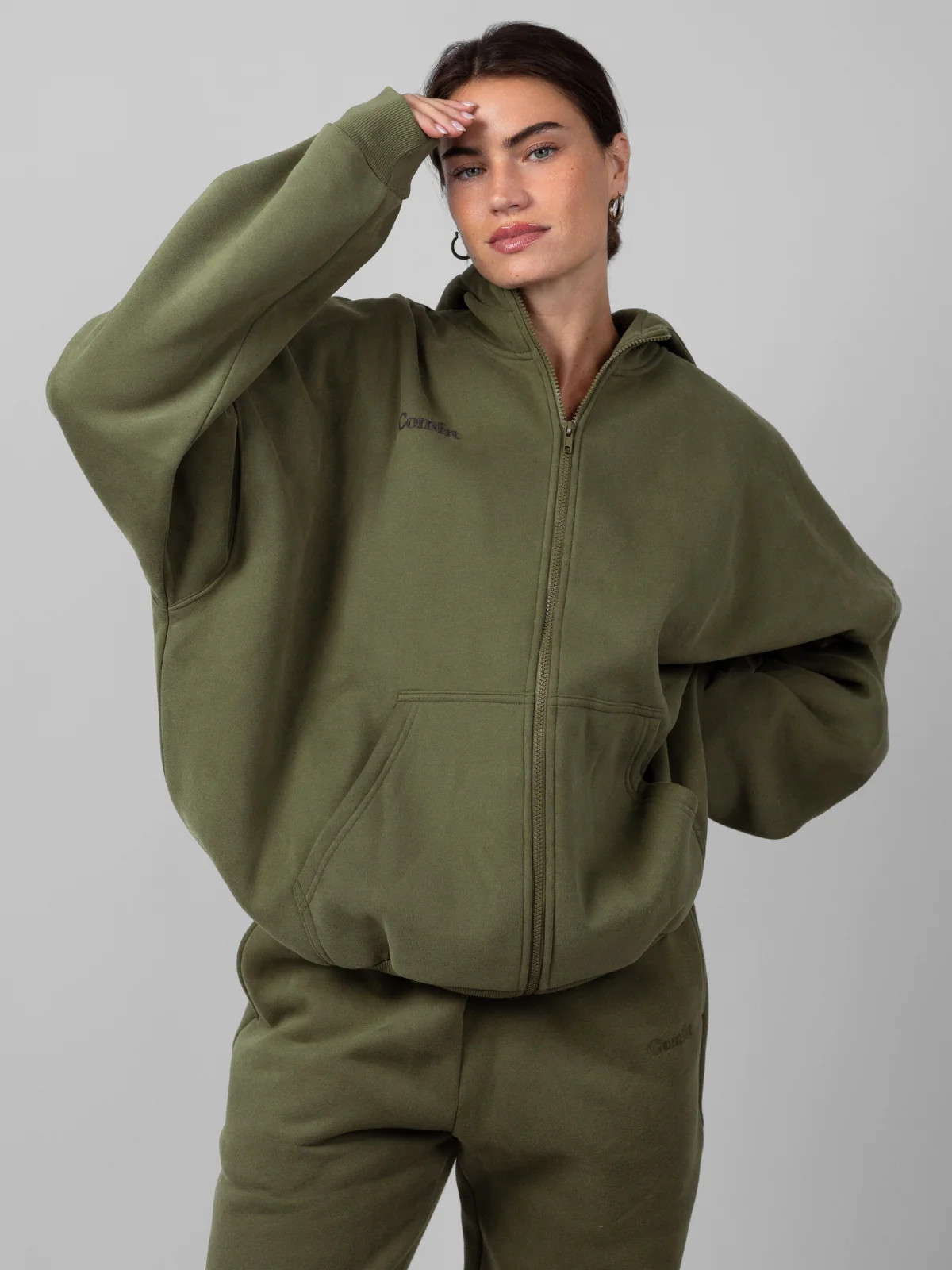 Comfrt Cloud Zip Hoodie | Olive | Green | Oversized | S | Small | Comfrt