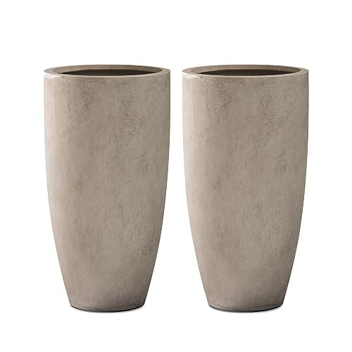 Kante 23.6" H Weathered Concrete Tall Planters (Set of 2), Large Outdoor Indoor Decorative Plant Pots with Drainage Hole and Rubber Plug, Modern Style for Home and Garden | Amazon (US)