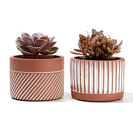POTEY Cement Planter Flower Pot - 4.1 Inches Bonsai Containers Unglazed Medium for Indoor Plant with | Walmart (US)