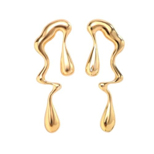 Irregular Waterdrop Earrings,Asymmetrical Drop Earrings Vintage Exaggerated Melting Liquid Gold Statement Earrings for Women (Gold) | Amazon (US)