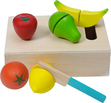 Montessori Mama Wooden Cutting Fruit Set - Toy Food Velcro Fruit and Veggies for Kids with Dual-U... | Amazon (US)