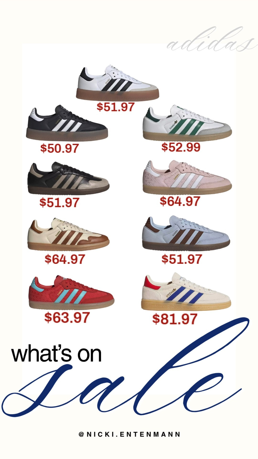 Score major savings on trending Adidas sneakers with prices starting at just $50.97! This lineup features iconic Sambas and Spezial styles in a variety of colorways, including classic black and white, forest green, pastel pink, light blue, and bold red. These versatile sneakers add an effortless preppy-casual pop to any autumn denim or activewear outfit.

#adidas #adidassamba #whatsonsale #sneakersale #fallfashion #preppycasual #everydaystyle 

 #LTKootd #LTKSaleAlert #LTKTravel