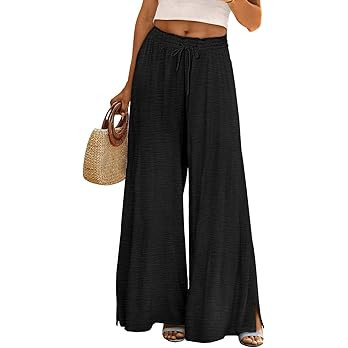 YESNO Women Summer Flowy Wide Leg Pants Drawstring Elastic Waist Casual Lounge Beach Palazzo Trou... | Amazon (US)