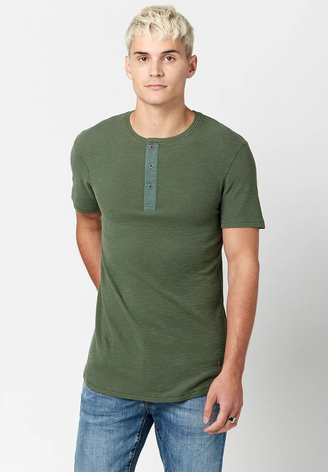 Kosory Men's Henley T-Shirt in Green - BM23829 | Buffalo David Bitton