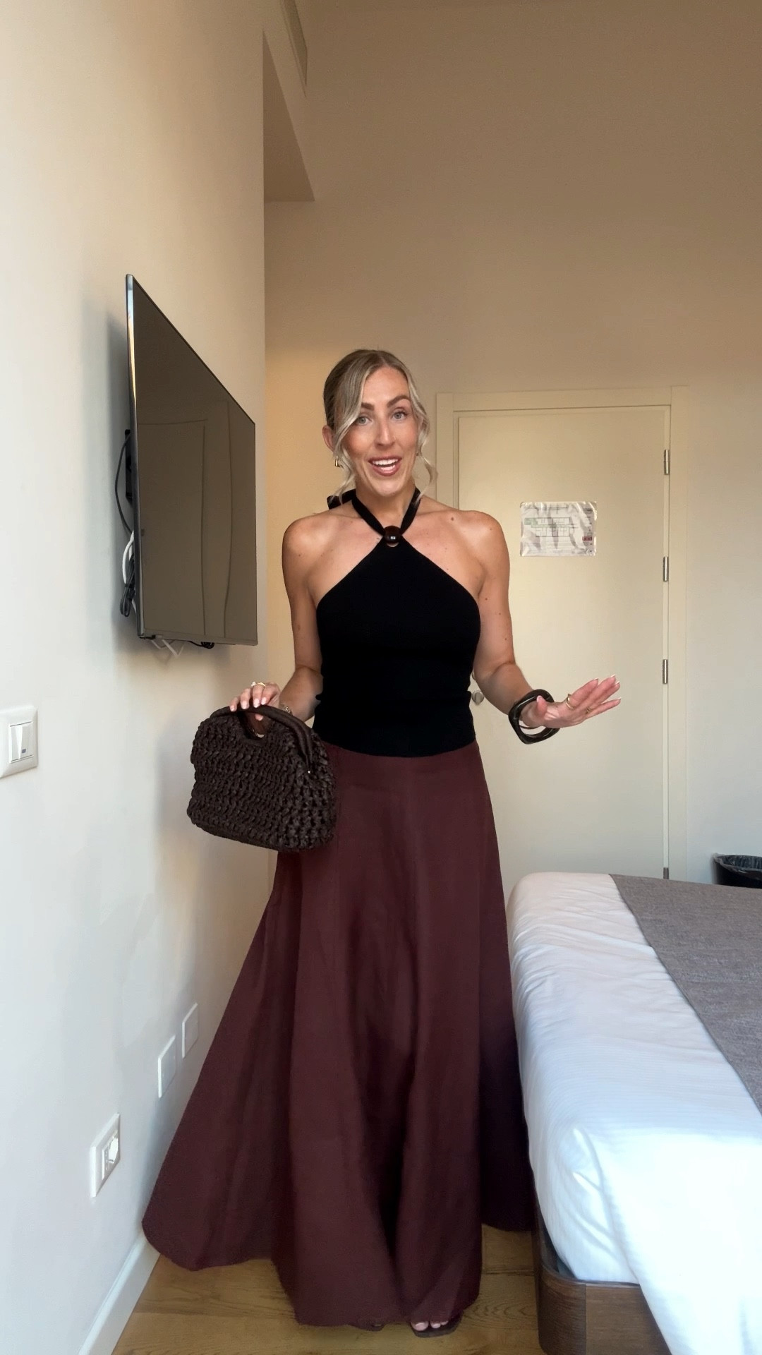 First evening in Florence outfit 🇮🇹🍷

European summer outfit, halter neck top, linen skirt, woven bag 

#LTKstyletip #LTKsummer #LTKuk